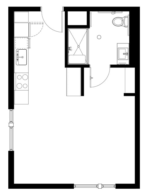 Floor plan for studio, 1 bath, 393 sqft